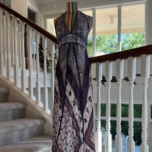 Size 1 BA&SH maxi halter cotton dress; brown and creme